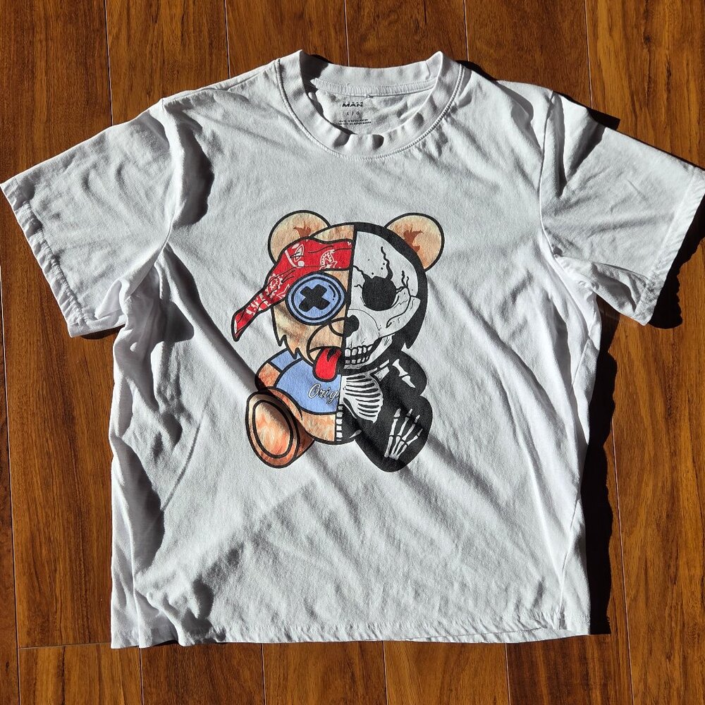 Skeleton Bear Urban Planet Man Men's Large L White T-Shirt
